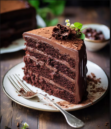 Fatia de bolo de chocolate artesanal