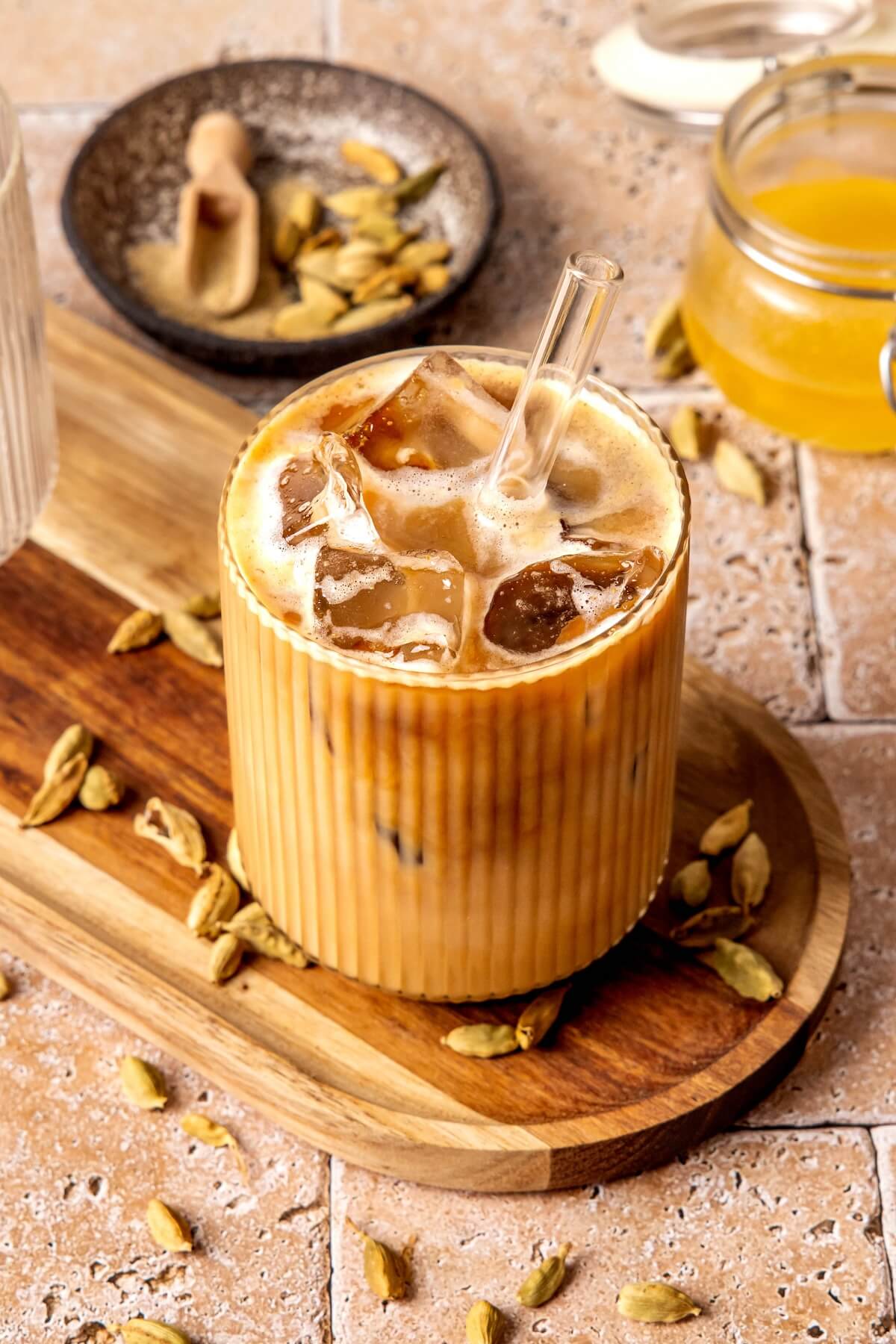 Copo de Iced Latte com gelo